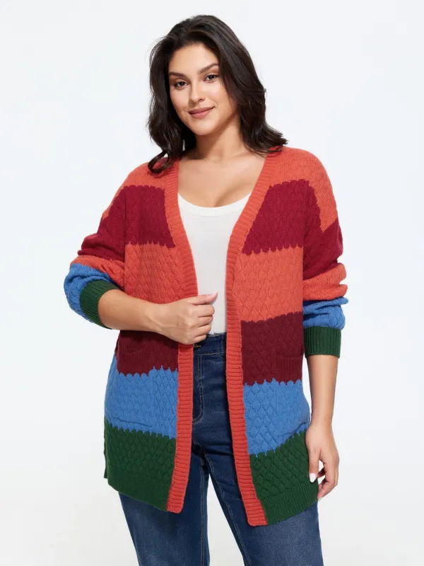 Textured Color‑Block Pocket Open Front Cardigan made by Bloomchic