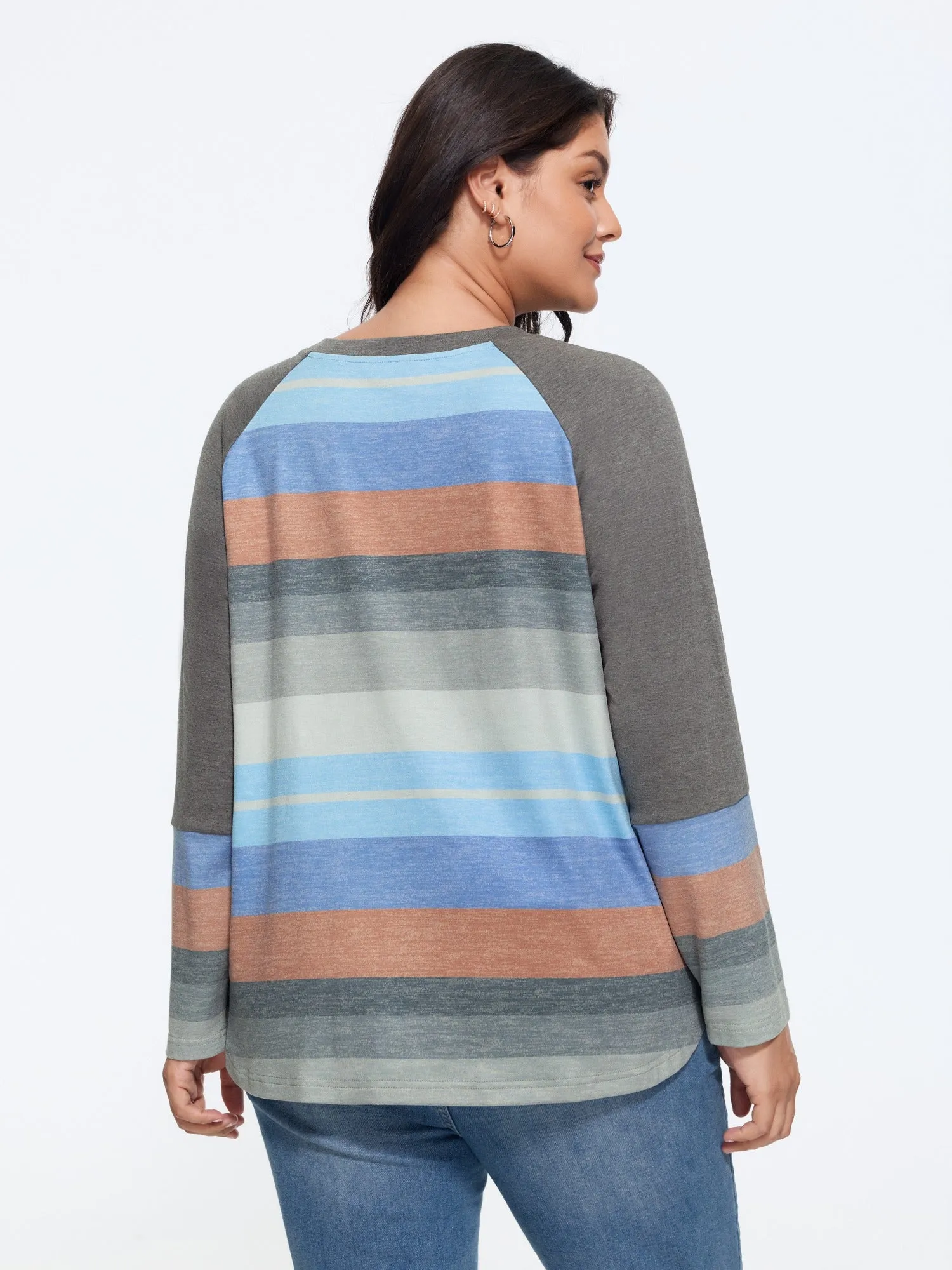 Supersoft Stretch Multicolor Stripe Raglan Sleeve T‑Shirt sold by Bloomchic product image thumbnail 3