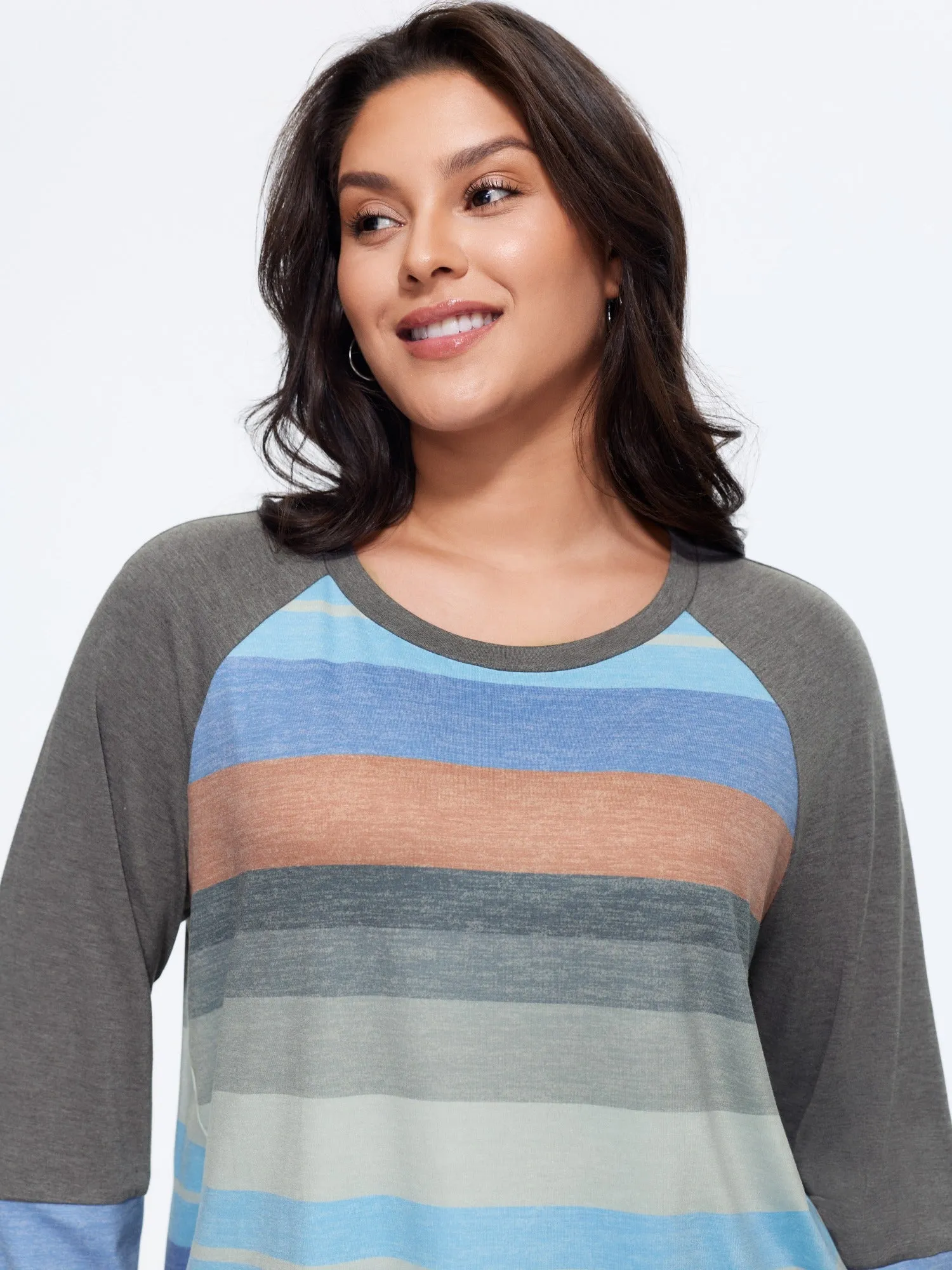 Supersoft Stretch Multicolor Stripe Raglan Sleeve T‑Shirt sold by Bloomchic product image thumbnail 2