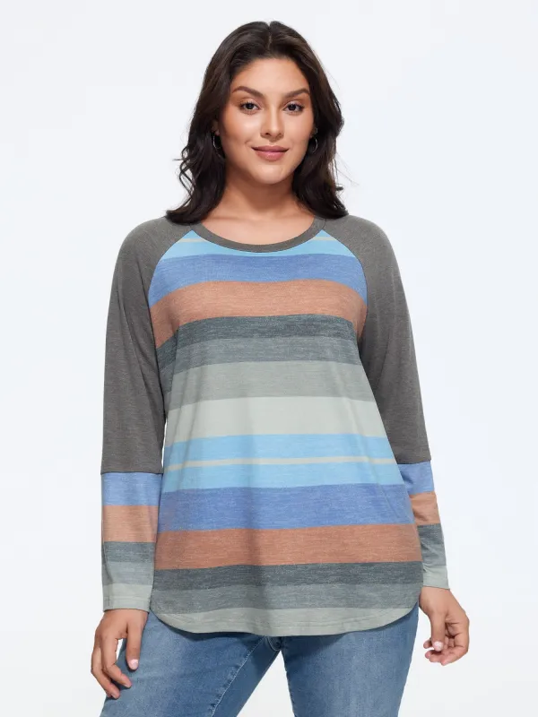 Supersoft Stretch Multicolor Stripe Raglan Sleeve T‑Shirt made by Bloomchic