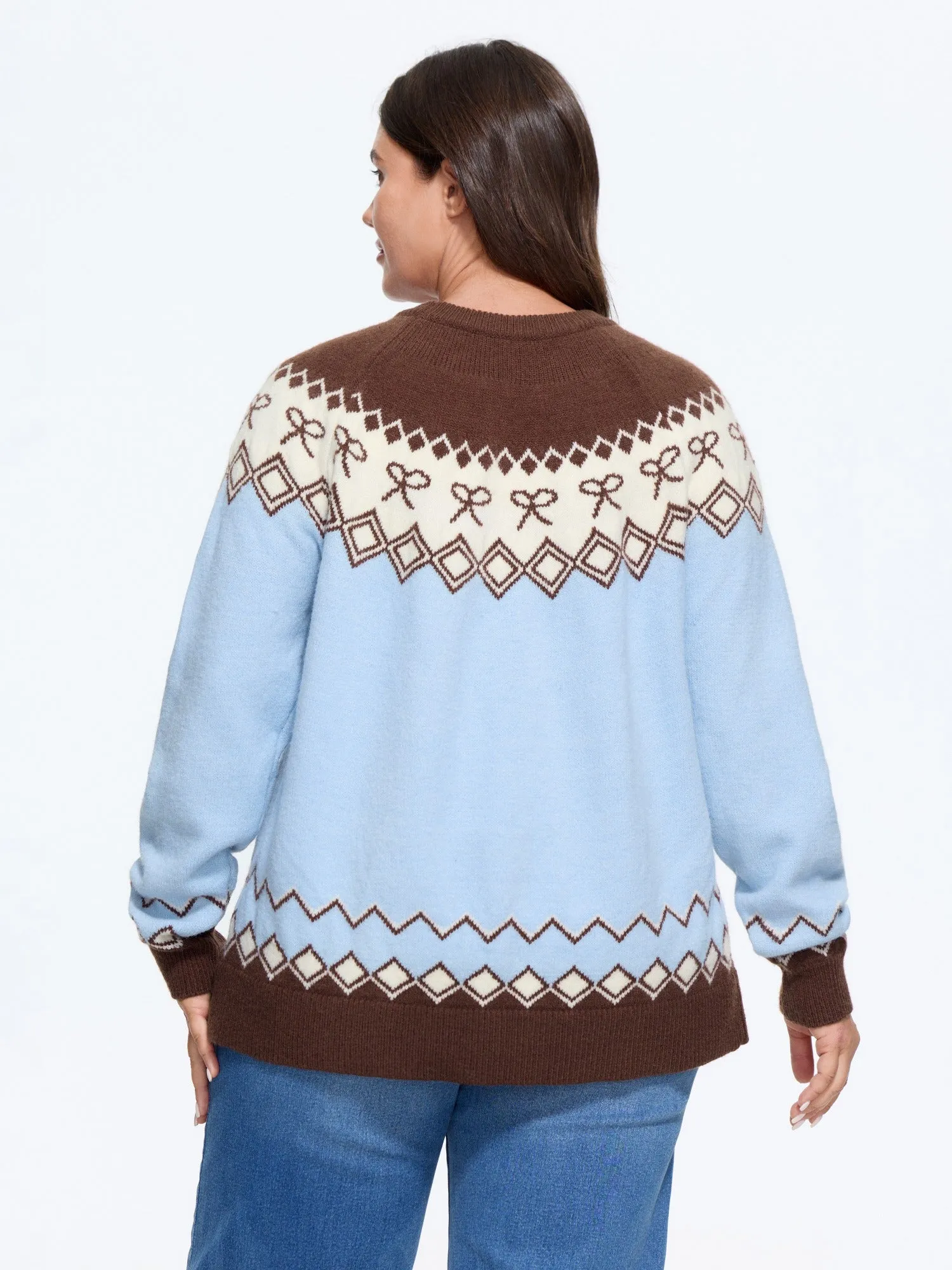 Retro Bow & Diamond Pattern Color Contrast Pullover sold by Bloomchic product image thumbnail 3