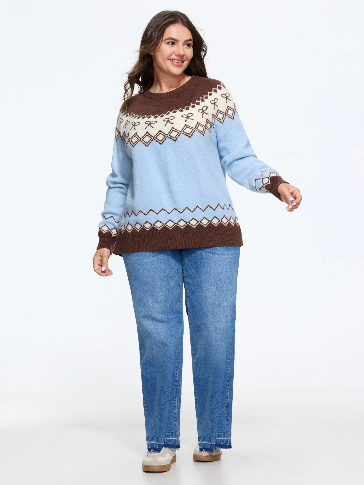 Retro Bow & Diamond Pattern Color Contrast Pullover sold by Bloomchic product image thumbnail 4
