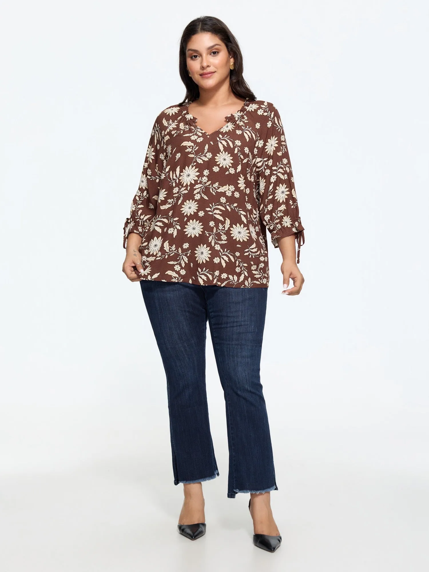 Floral Print Tie Cuffs Blouse sold by Bloomchic product image thumbnail 4