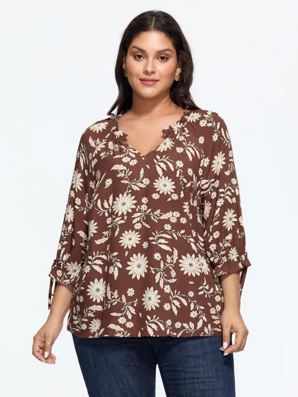 Floral Print Tie Cuffs Blouse made by Bloomchic