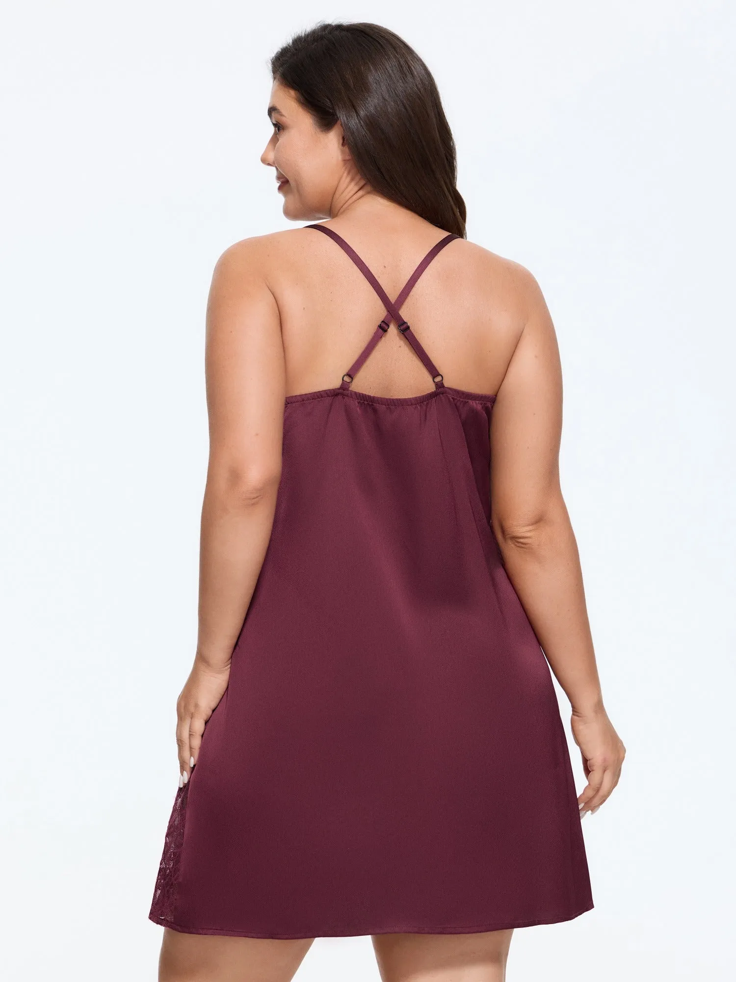 Satin Cowl Neck Lace Panel Slip Nightgown sold by Bloomchic product image thumbnail 3