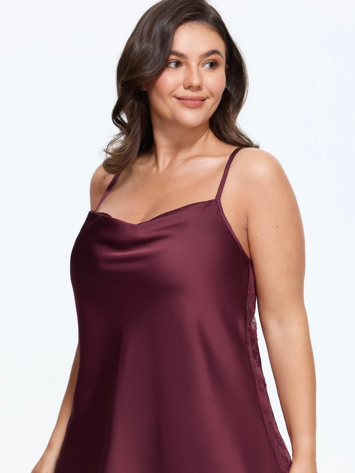 Satin Cowl Neck Lace Panel Slip Nightgown sold by Bloomchic product image thumbnail 2