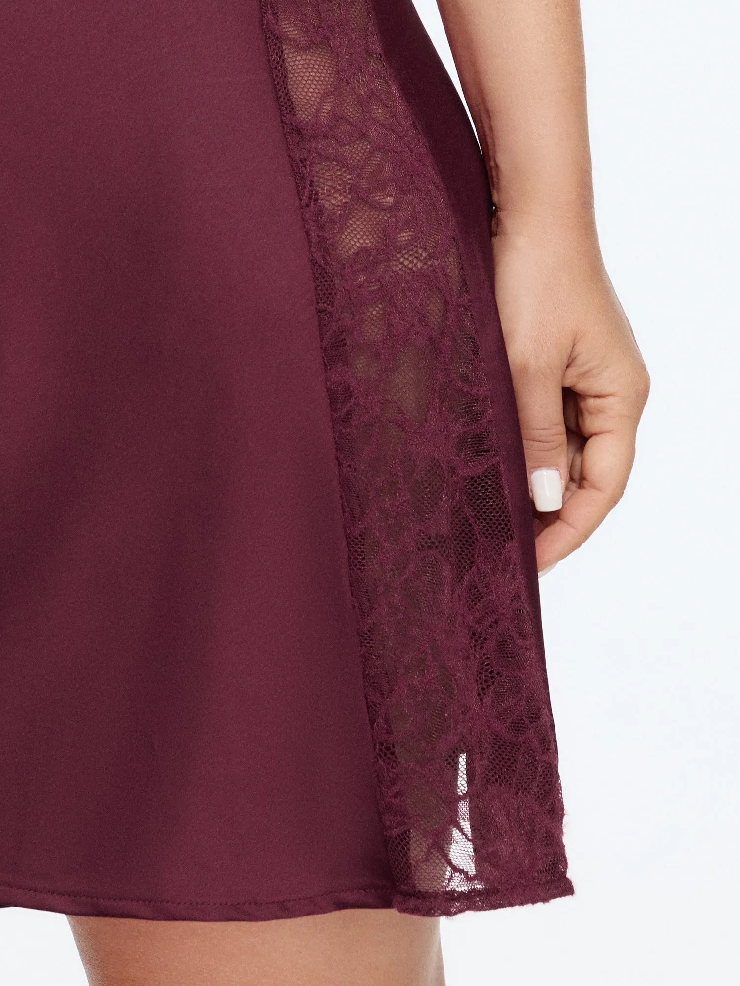 Satin Cowl Neck Lace Panel Slip Nightgown sold by Bloomchic product image thumbnail 5