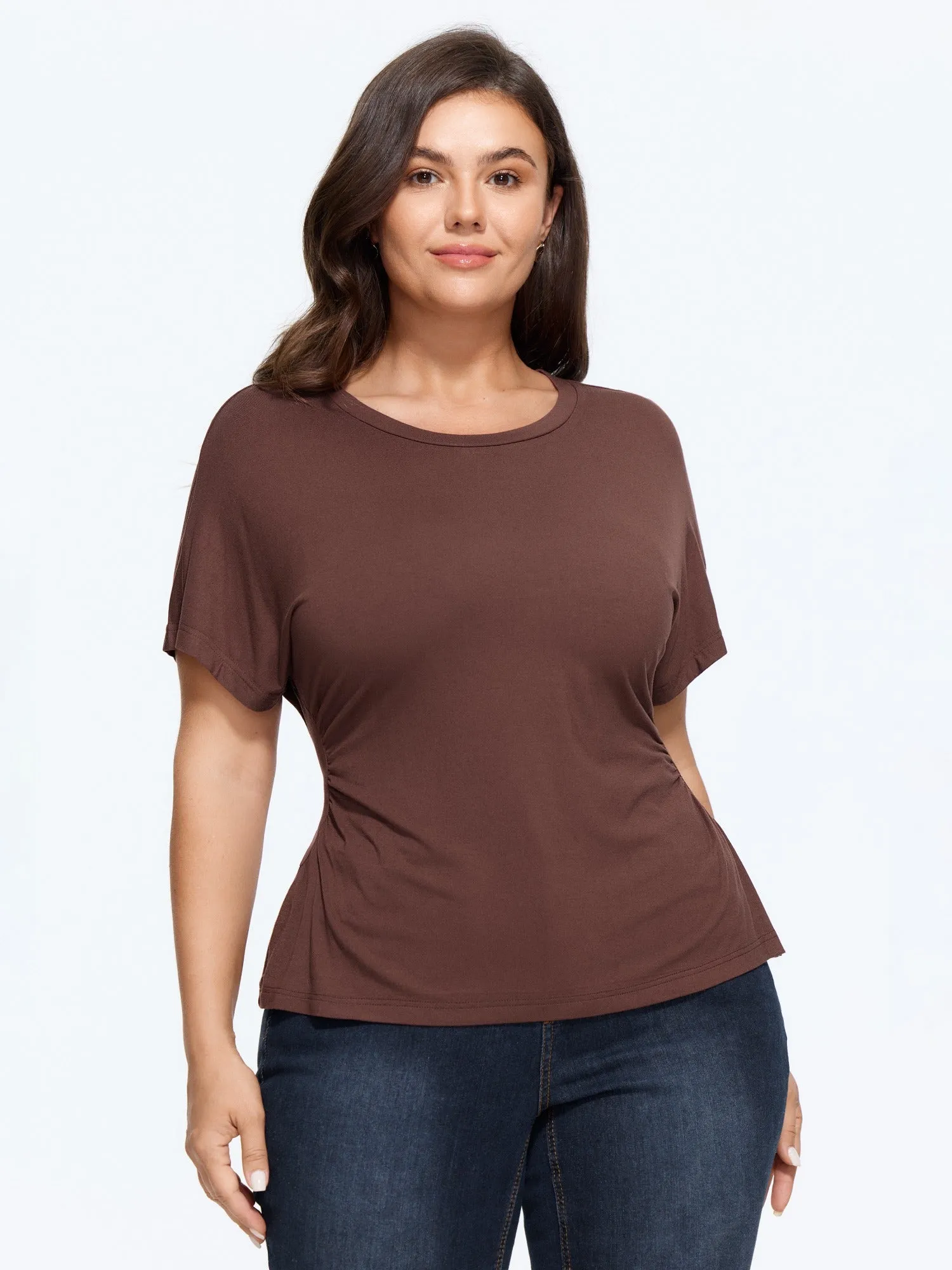 Stretch Crew Neck Side Waist Ruched Detail T‑Shirt sold by Bloomchic product image thumbnail 2