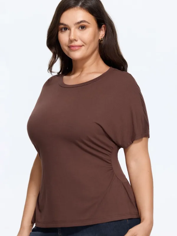 Stretch Crew Neck Side Waist Ruched Detail T‑Shirt made by Bloomchic