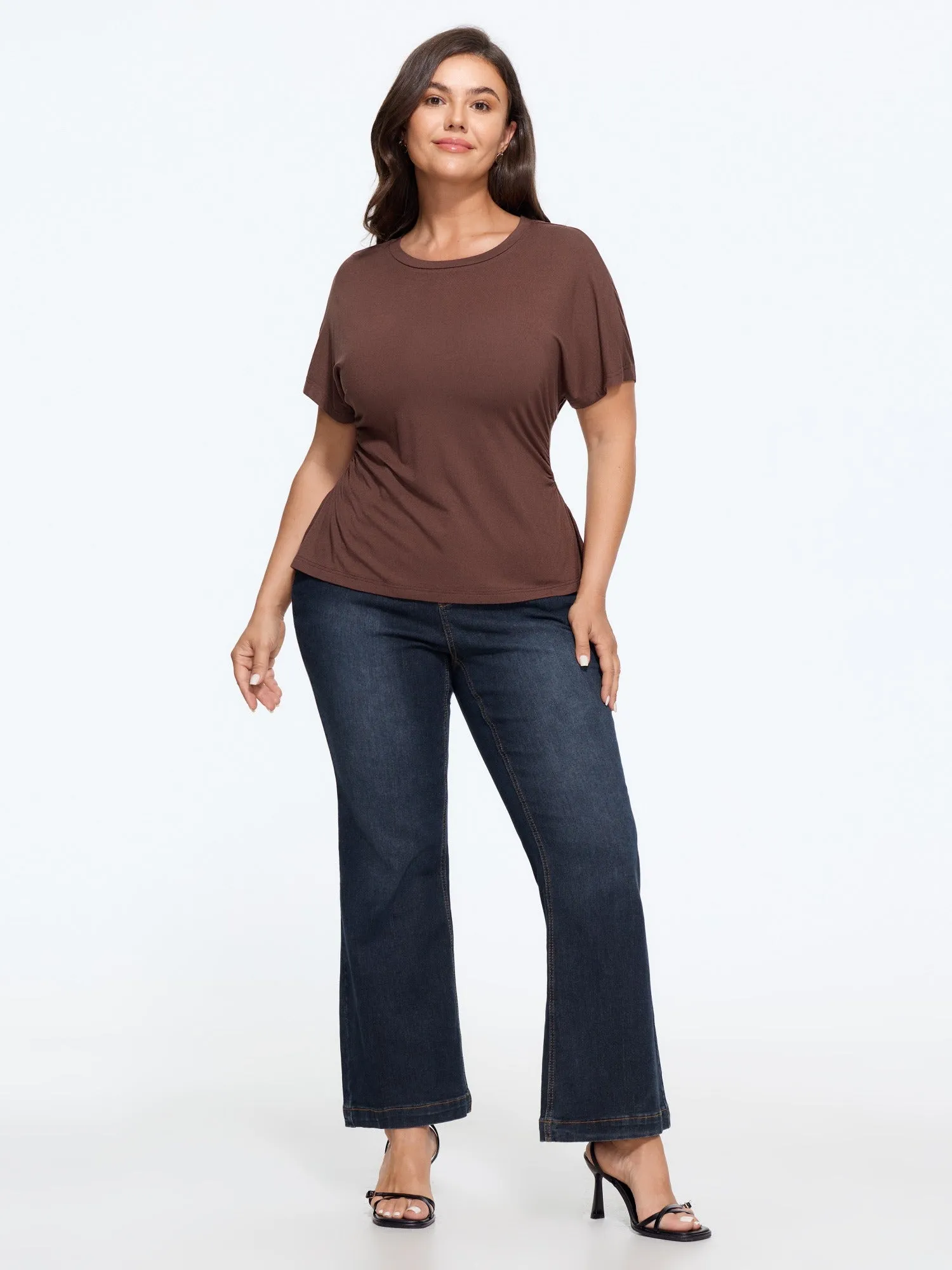 Stretch Crew Neck Side Waist Ruched Detail T‑Shirt sold by Bloomchic product image thumbnail 4
