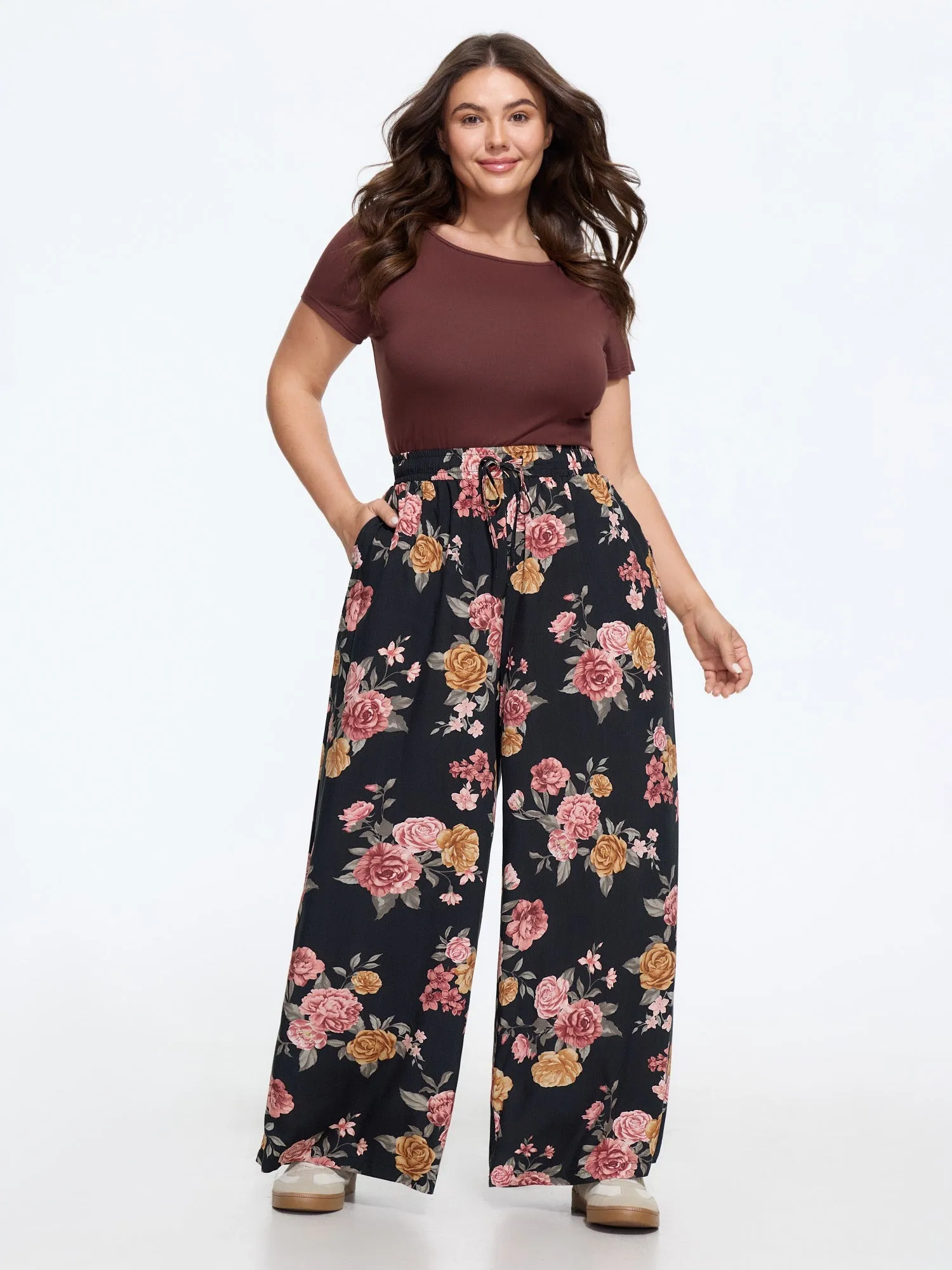 Floral Print Drawstring Waist Wide‑Leg Pants sold by Bloomchic product image thumbnail 2