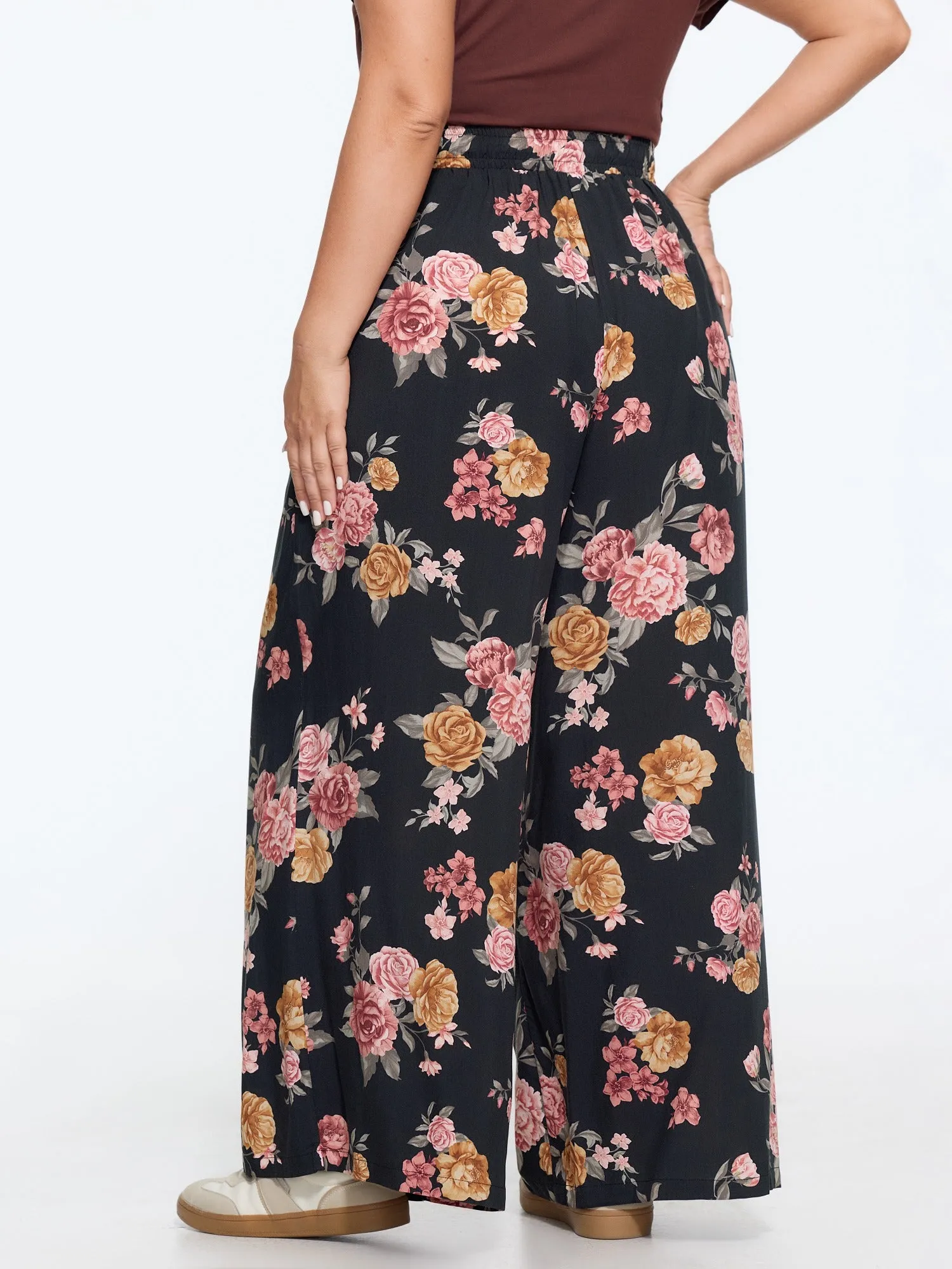 Floral Print Drawstring Waist Wide‑Leg Pants sold by Bloomchic product image thumbnail 3