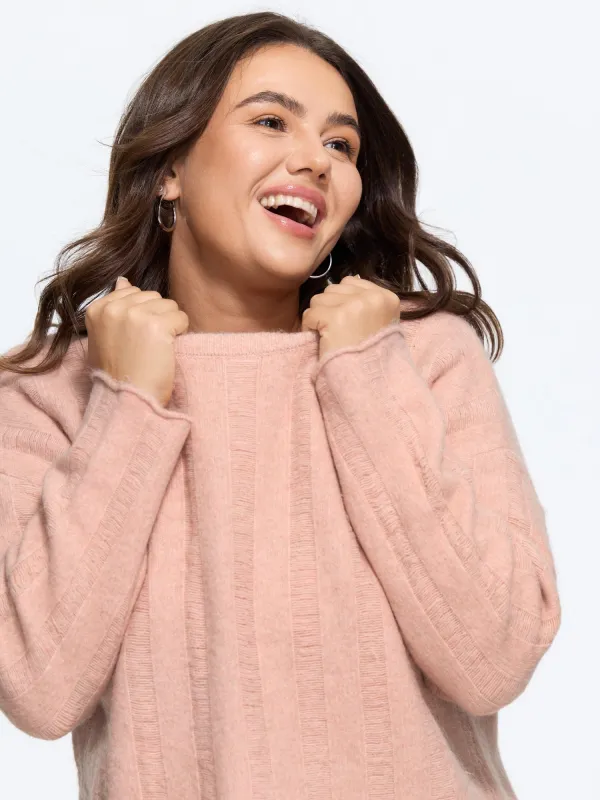 Textured Round Neck Scalloped Hem Pullover made by Bloomchic