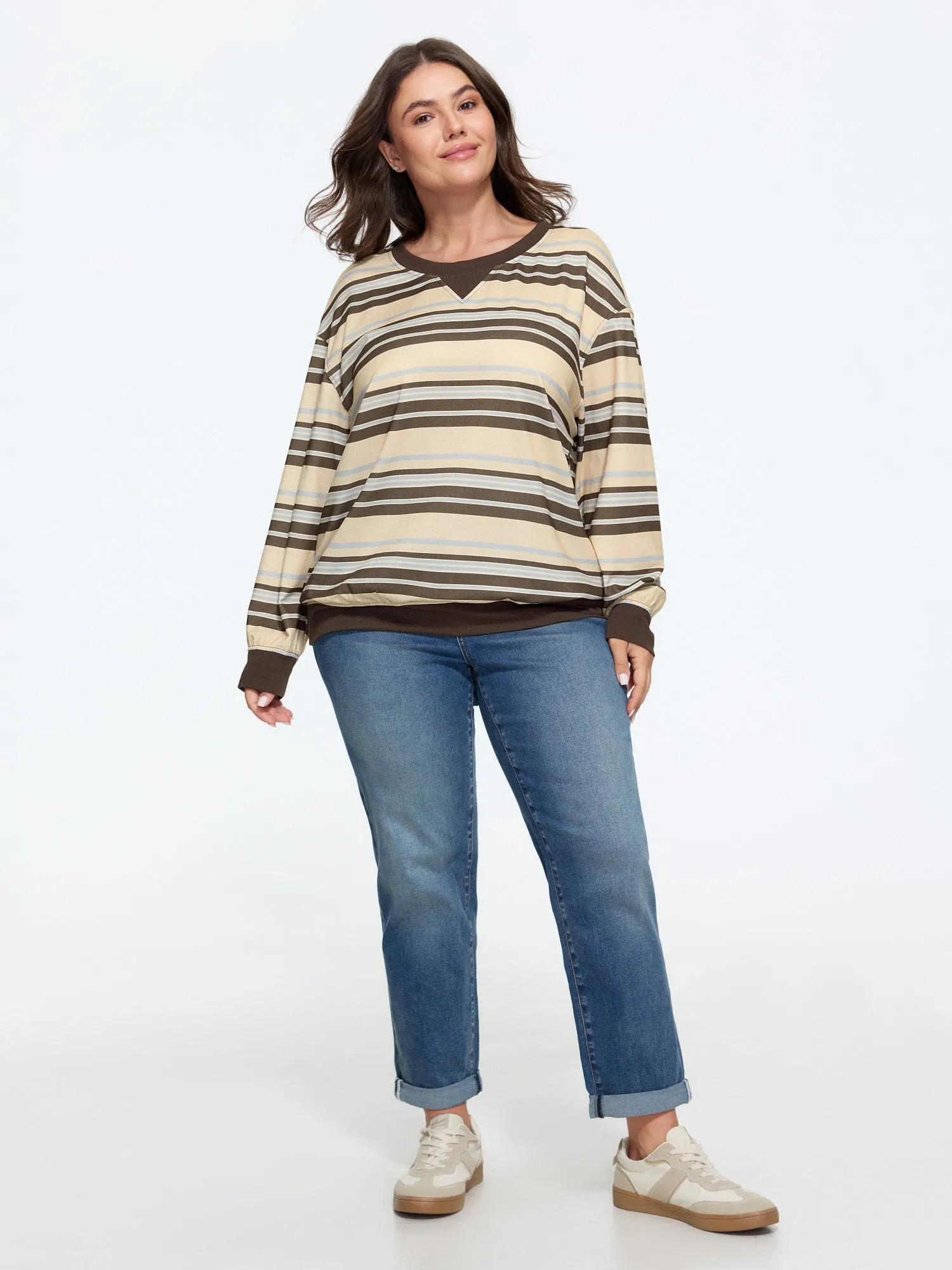 Crew Neck Color Contrast Striped Sweatshirt sold by Bloomchic product image thumbnail 4