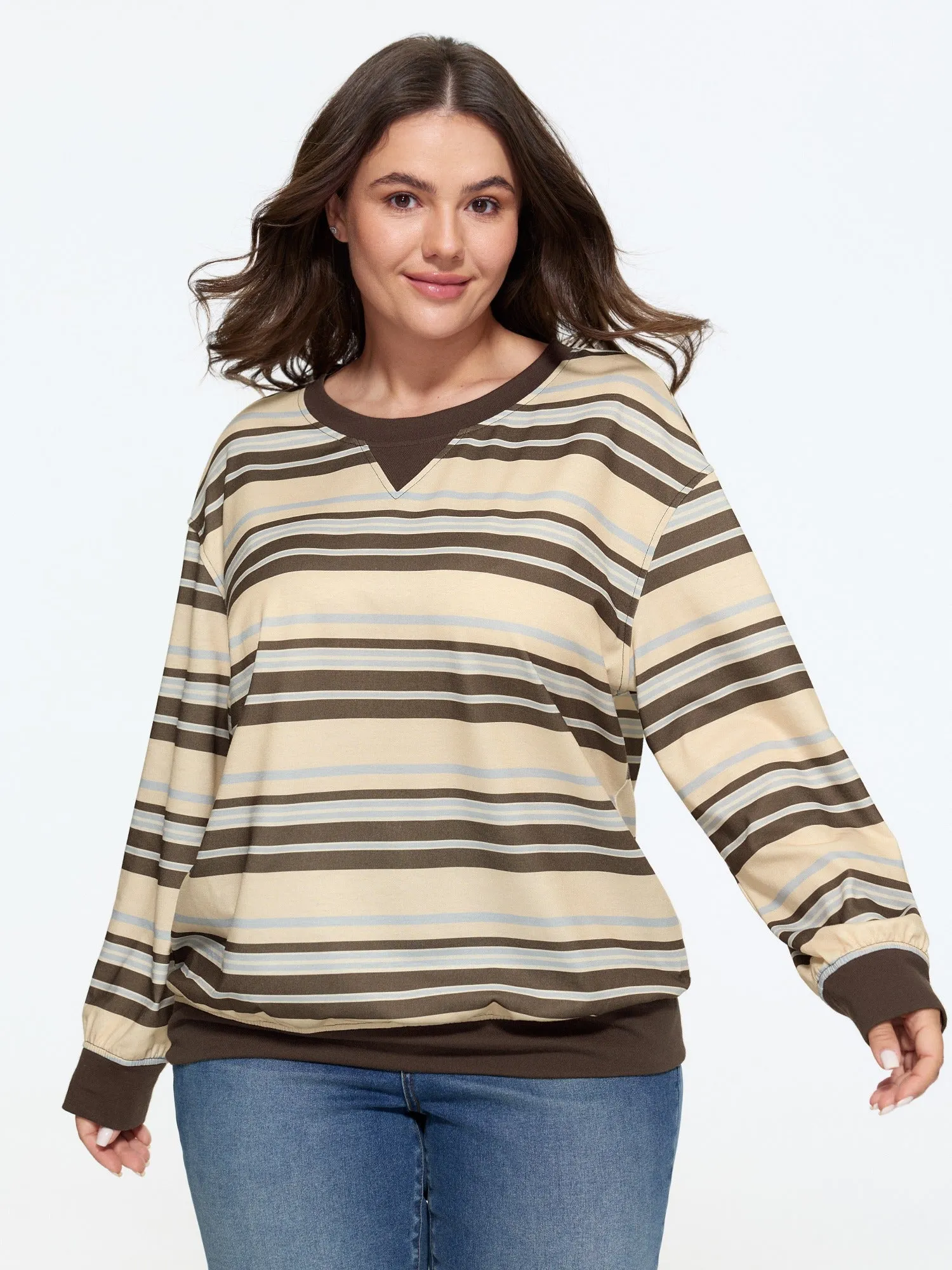 Crew Neck Color Contrast Striped Sweatshirt sold by Bloomchic