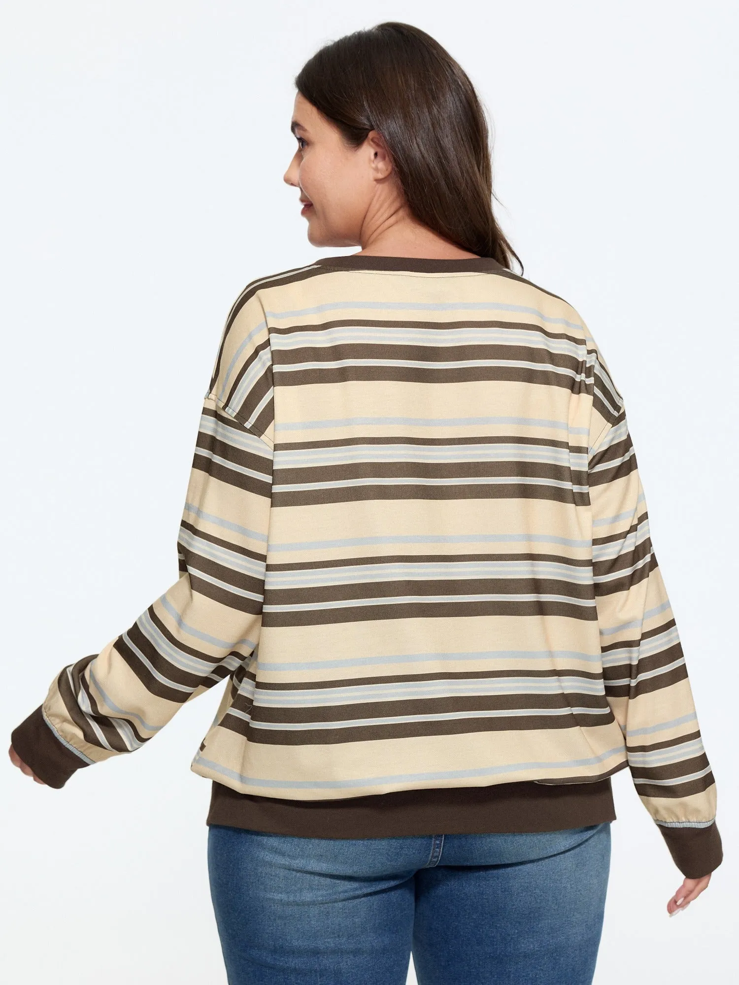 Crew Neck Color Contrast Striped Sweatshirt sold by Bloomchic product image thumbnail 3