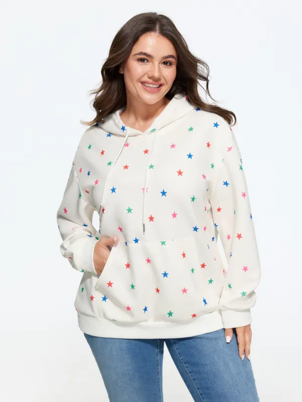 Stretch Star Print Pocket Hooded Sweatshirt made by Bloomchic