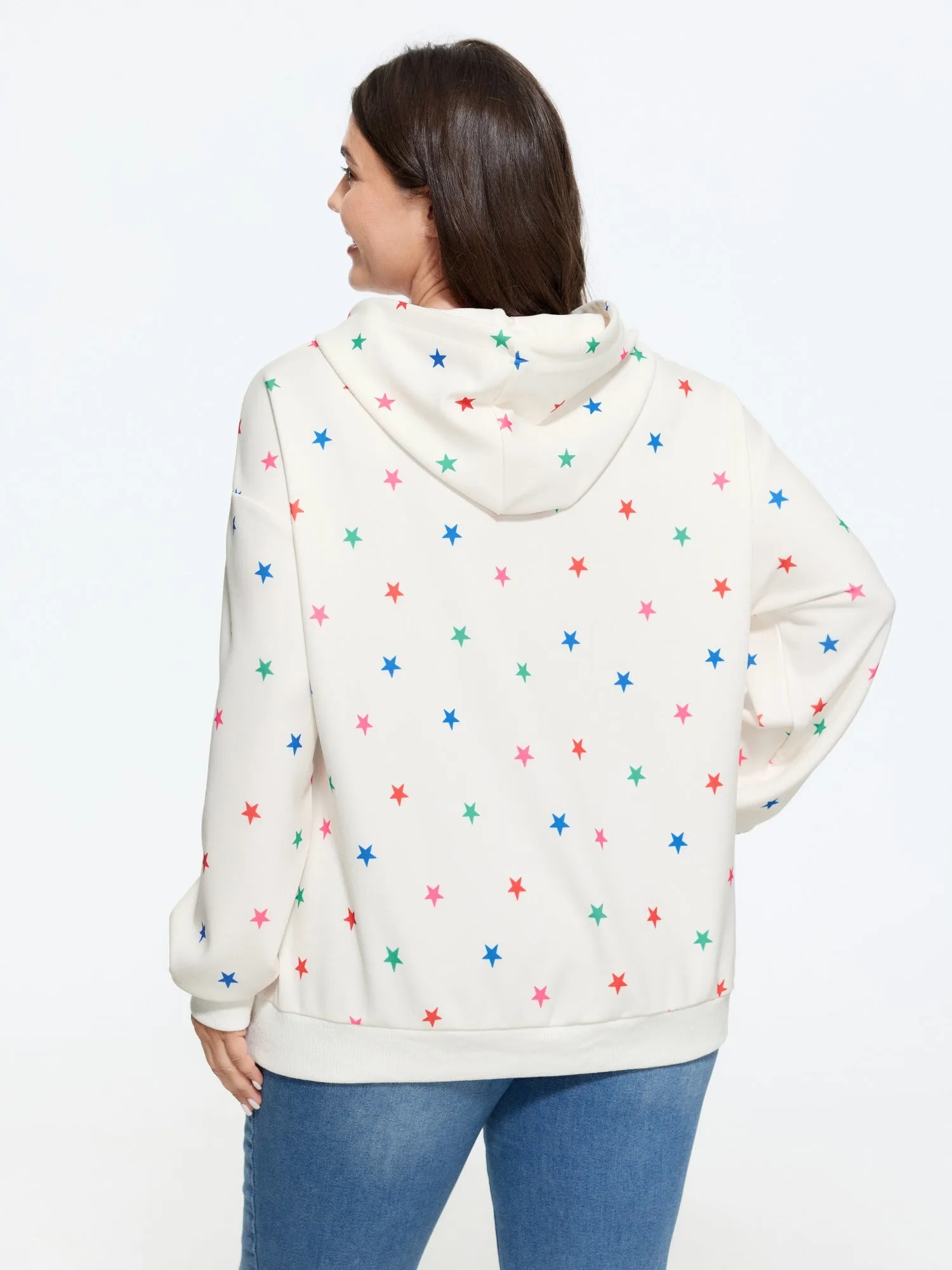 Stretch Star Print Pocket Hooded Sweatshirt sold by Bloomchic product image thumbnail 3