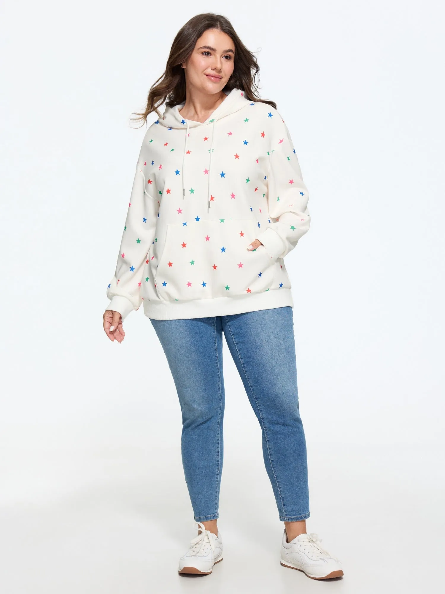Stretch Star Print Pocket Hooded Sweatshirt sold by Bloomchic product image thumbnail 4