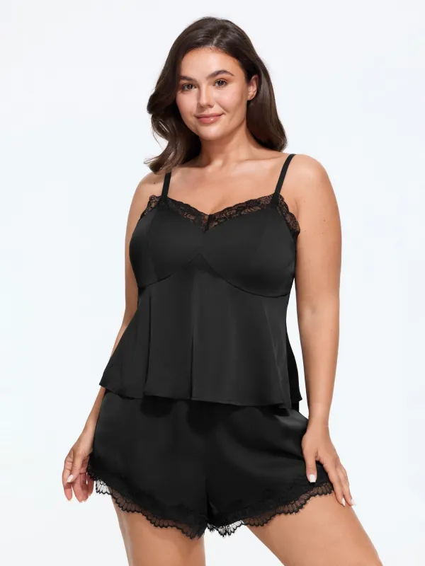 Satin Lace Trim Pajama Set made by Bloomchic