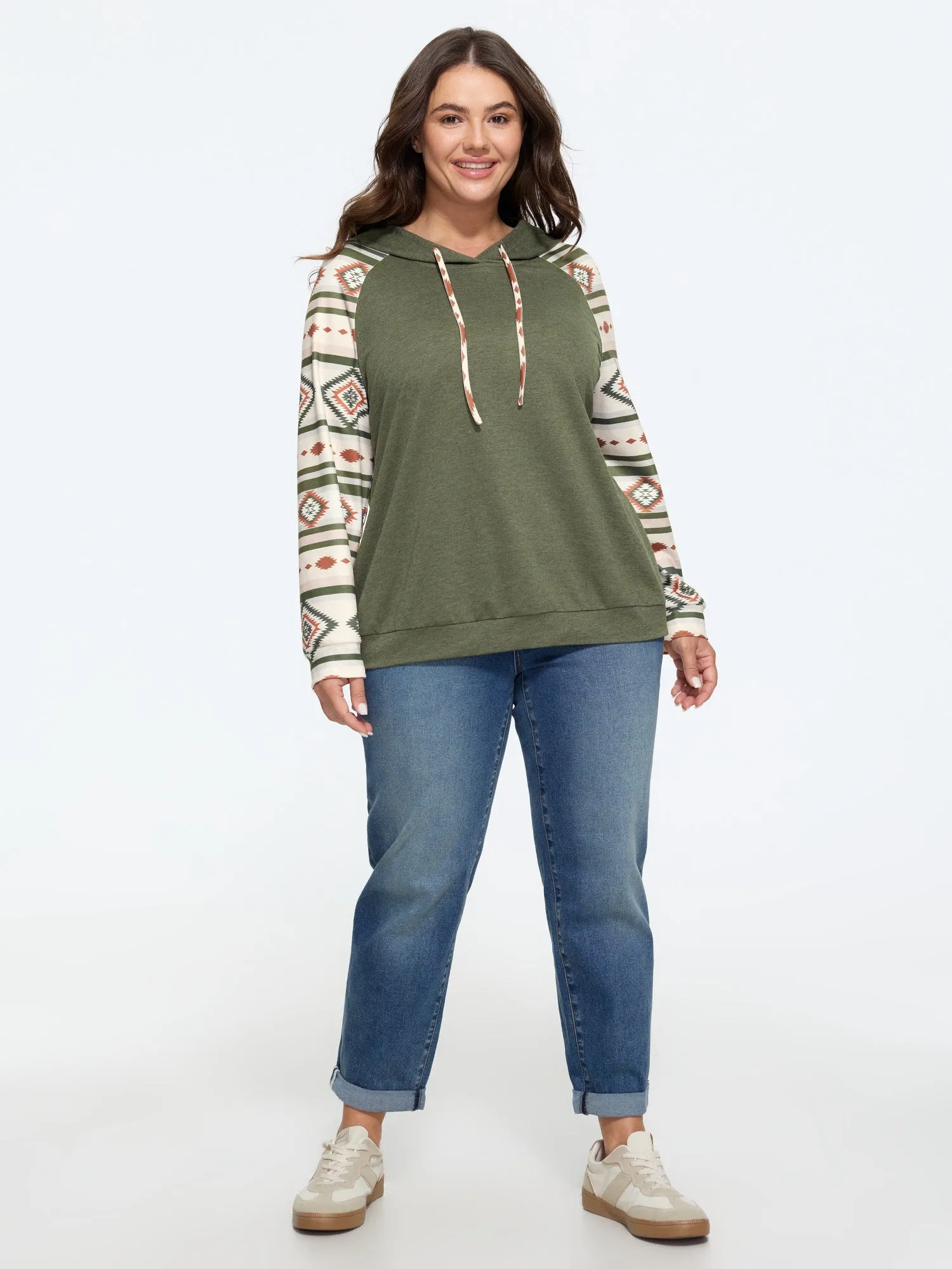 Geometric Print Raglan Sleeve Hooded Pullover sold by Bloomchic product image thumbnail 4
