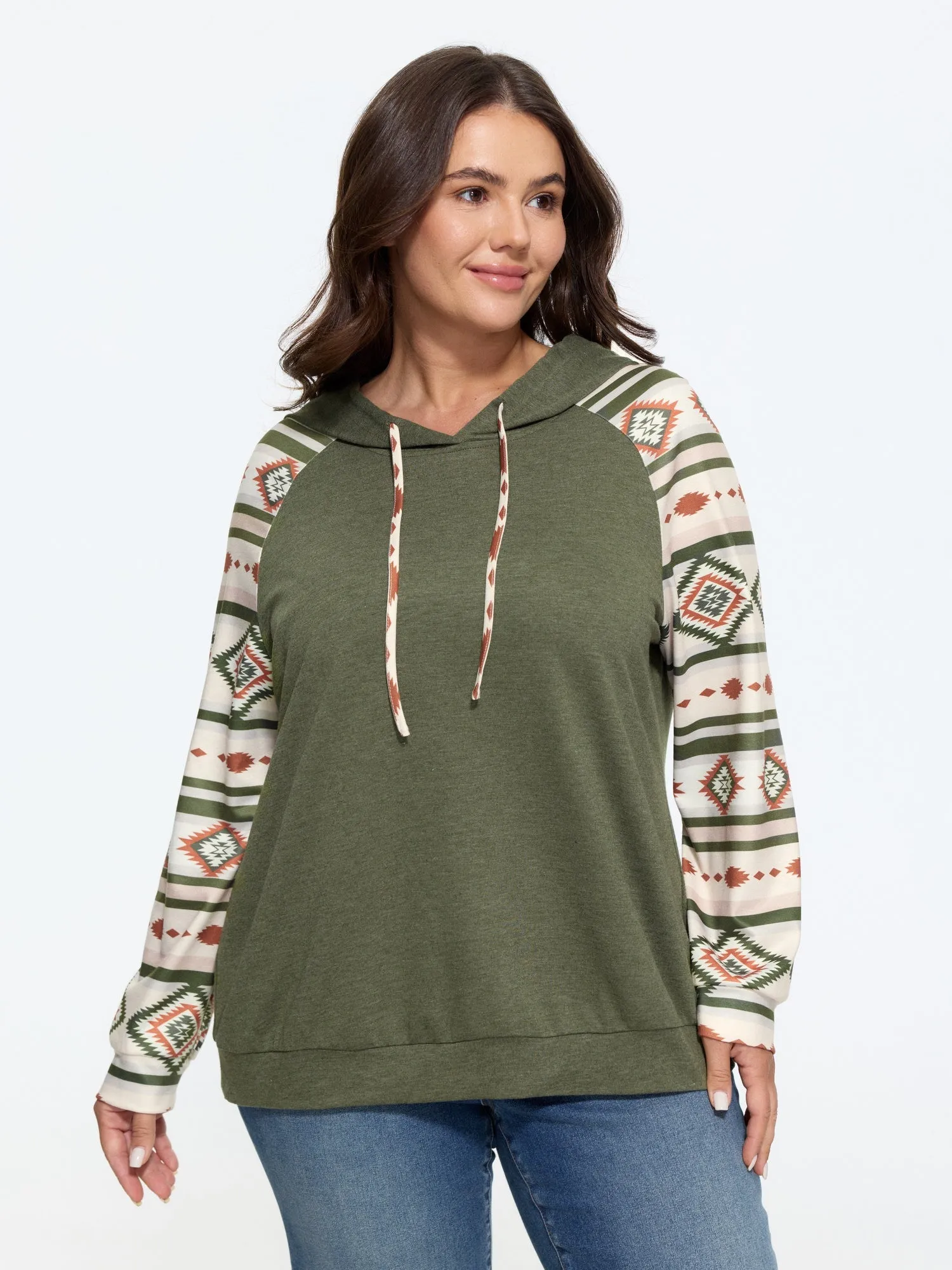 Geometric Print Raglan Sleeve Hooded Pullover sold by Bloomchic product image thumbnail 5