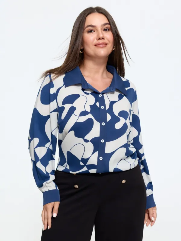 Geometric Abstract Print Loose Fit Blouse made by Bloomchic