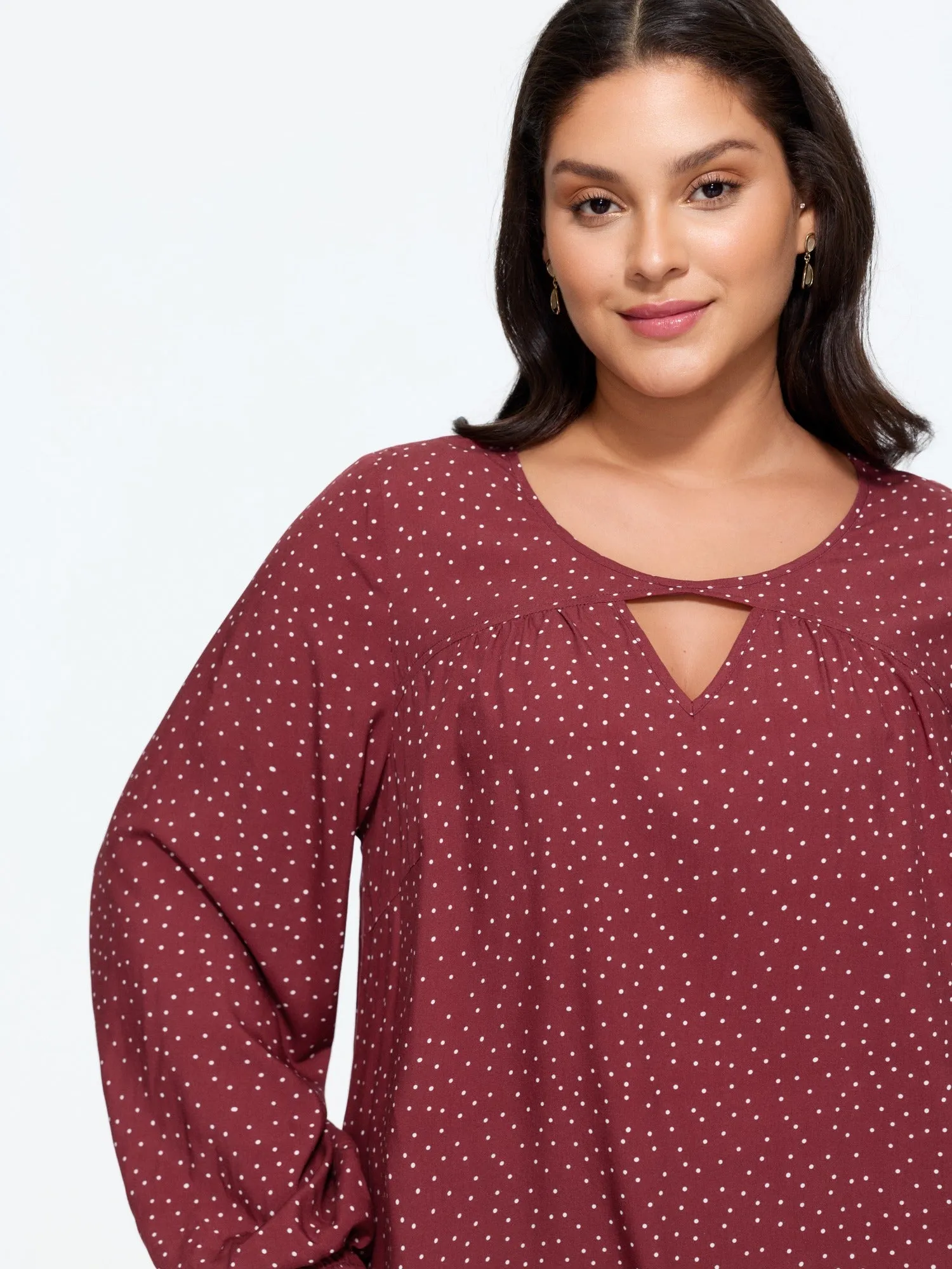 Polka Dot Keyhole Neck Pleated Blouse sold by Bloomchic product image thumbnail 2