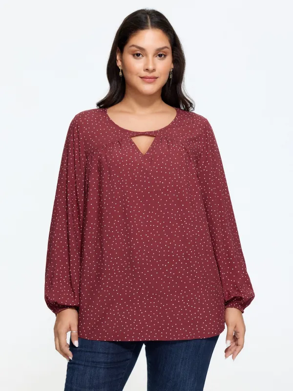 Polka Dot Keyhole Neck Pleated Blouse made by Bloomchic