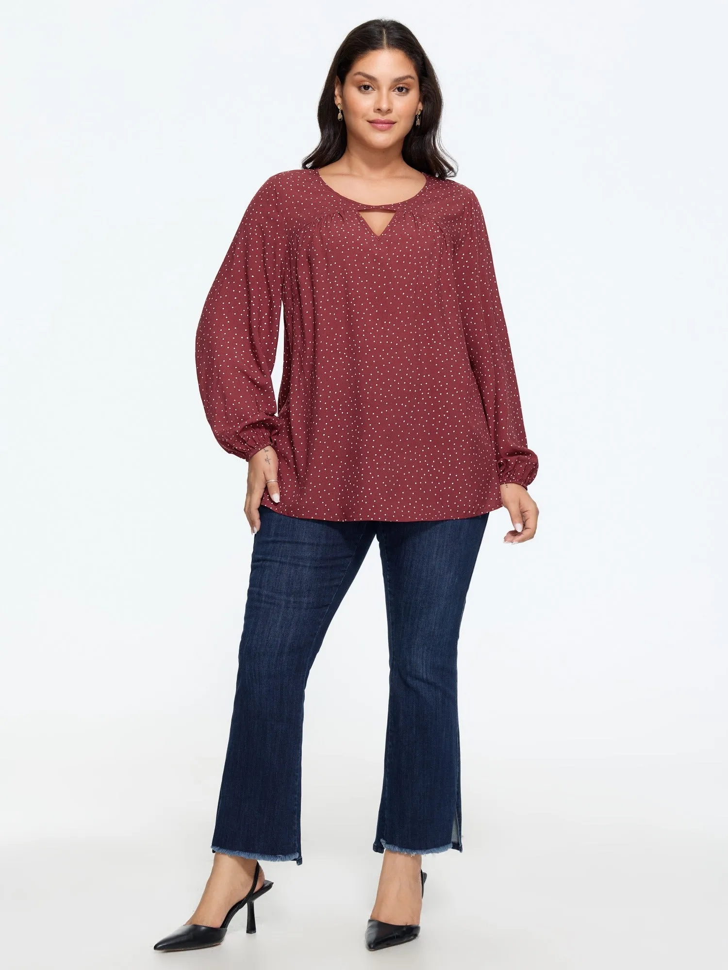 Polka Dot Keyhole Neck Pleated Blouse sold by Bloomchic product image thumbnail 4