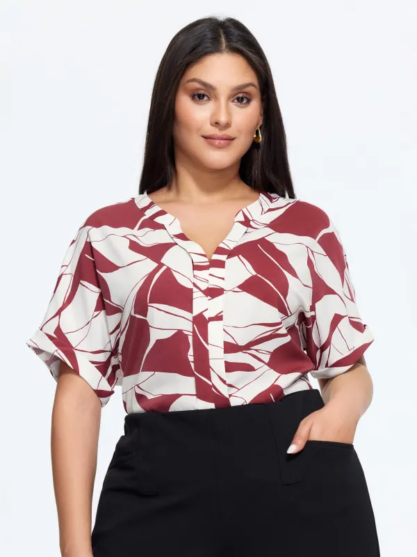 Abstract Geometric Print V Neck Blouse made by Bloomchic