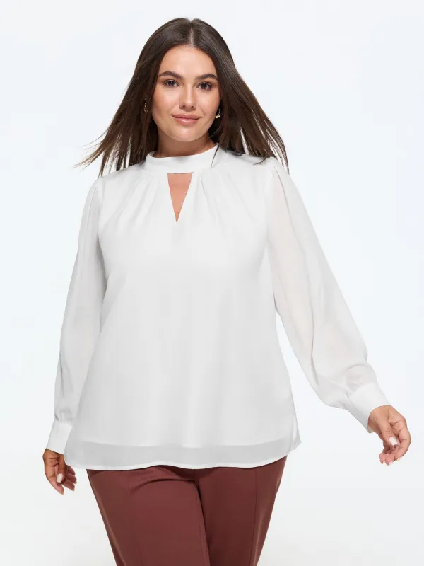 Solid Cut Out Neck Blouse made by Bloomchic