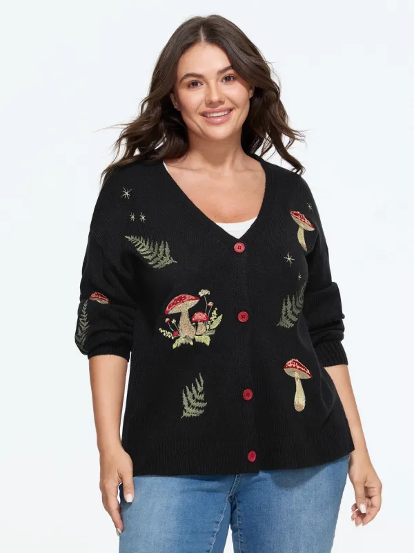 Mushroom Fern Embroidered Button Down Cardigan made by Bloomchic