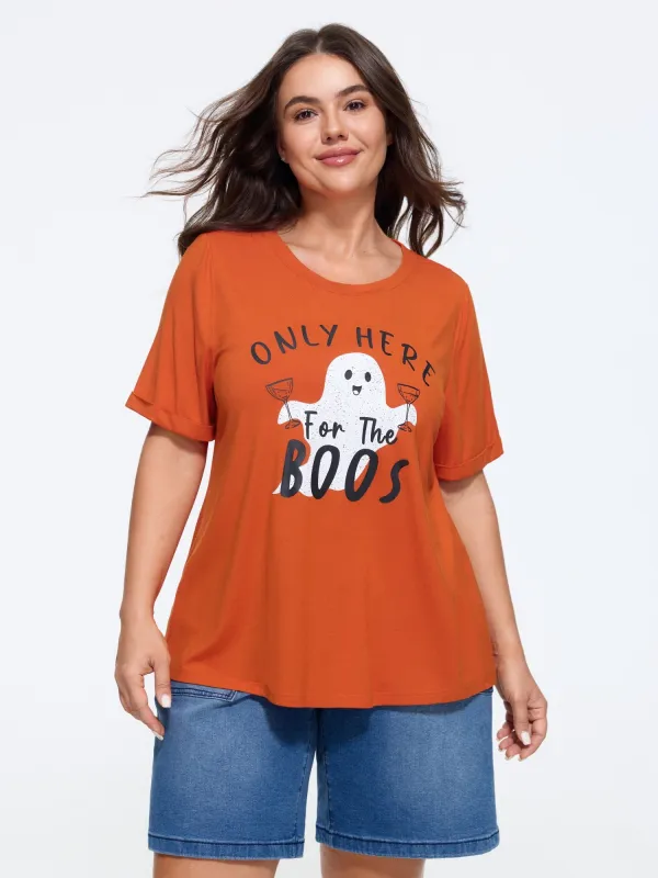 Stretch Halloween Funny Ghost Print T‑Shirt made by Bloomchic