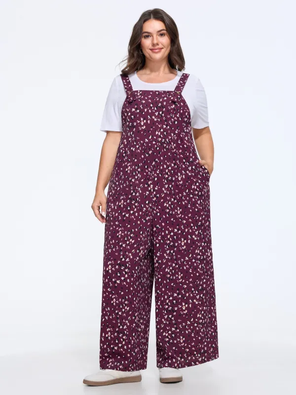 Floral Print Pocket Adjustable Shoulder Straps Jumpsuit made by Bloomchic