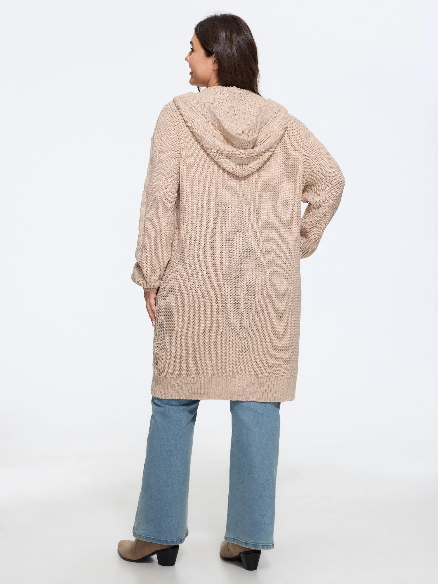 Open‑Front Pocket Cable Knit Hooded Cardigan sold by Bloomchic product image thumbnail 3