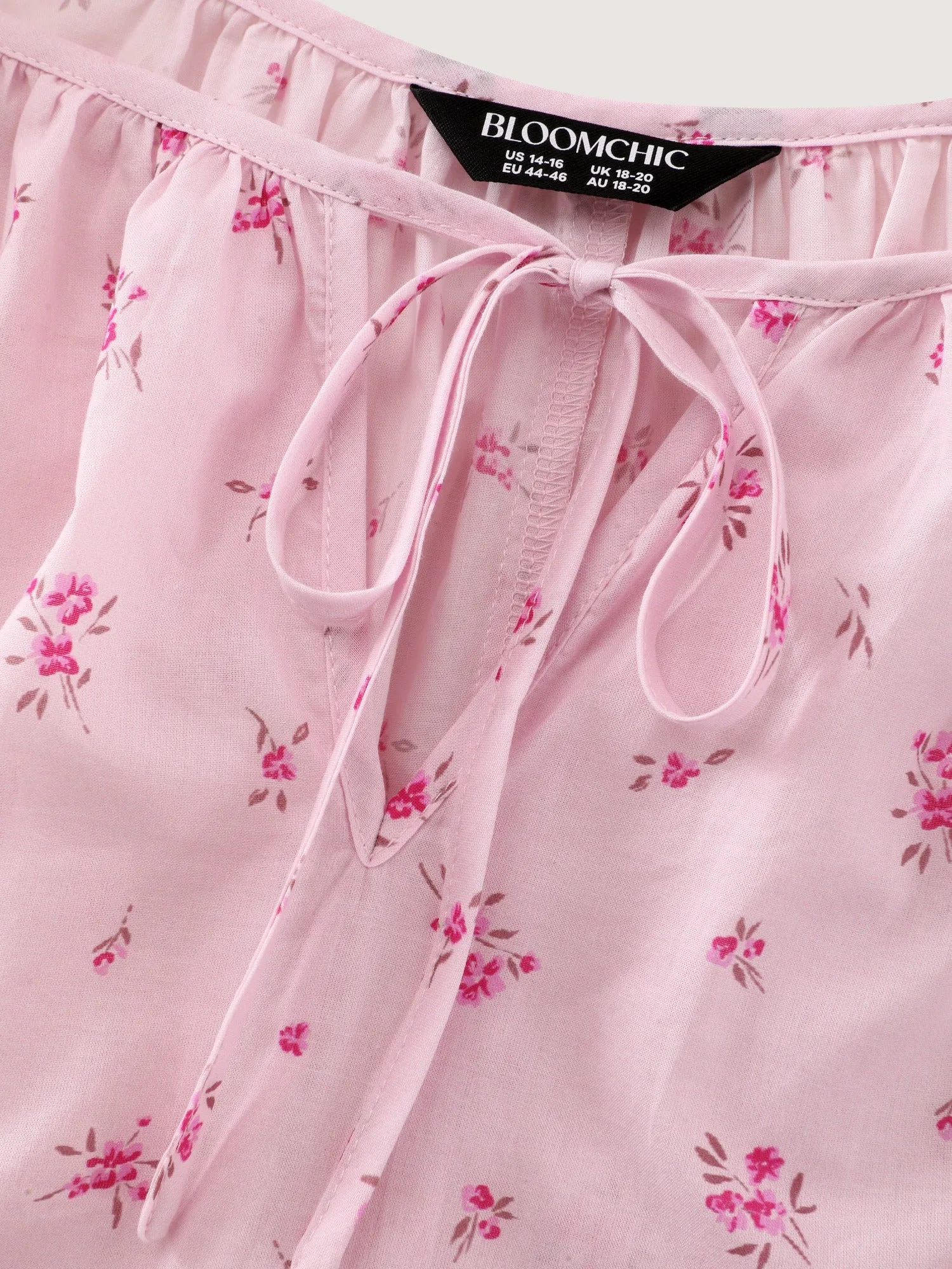 Cotton Floral Print Puff Sleeve Tie‑Neck Nightgown sold by Bloomchic product image thumbnail 5