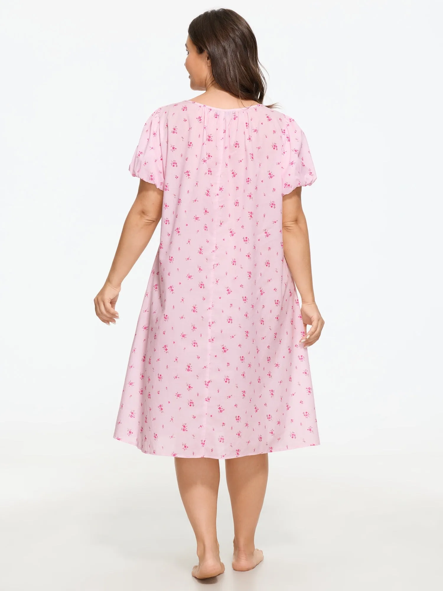 Cotton Floral Print Puff Sleeve Tie‑Neck Nightgown sold by Bloomchic product image thumbnail 3