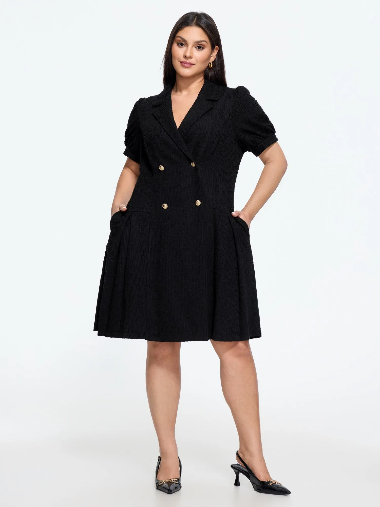 Tweed Lapel Collar Double‑Breasted Button Mini Dress sold by Bloomchic product image thumbnail 4