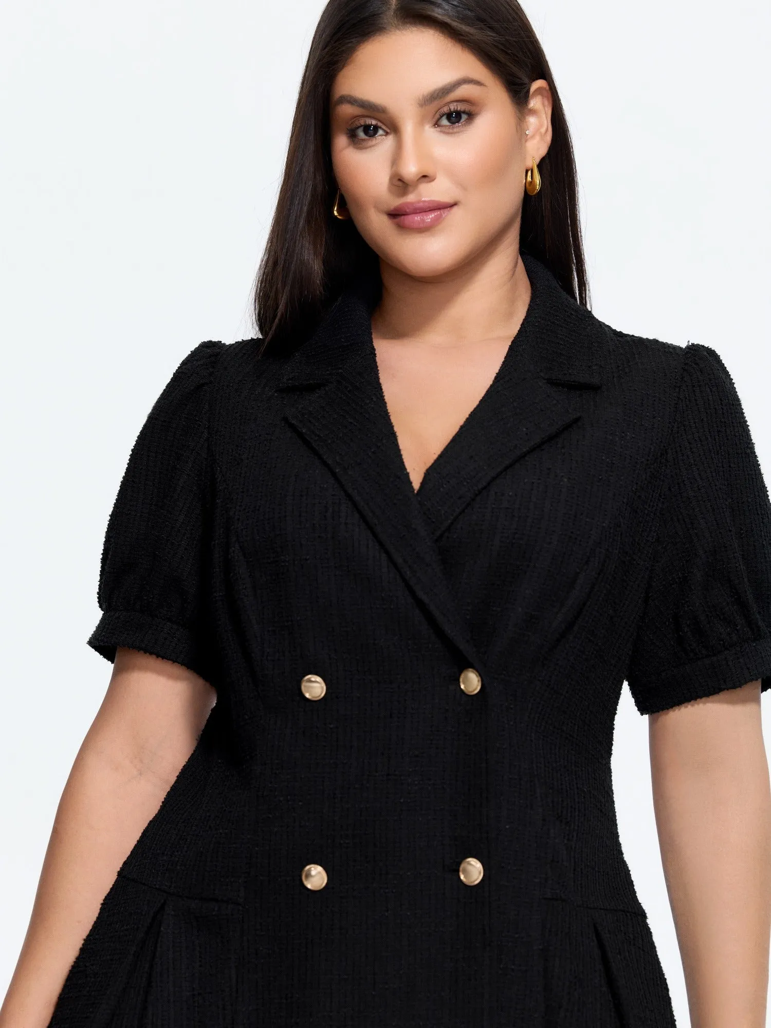Tweed Lapel Collar Double‑Breasted Button Mini Dress sold by Bloomchic product image thumbnail 2