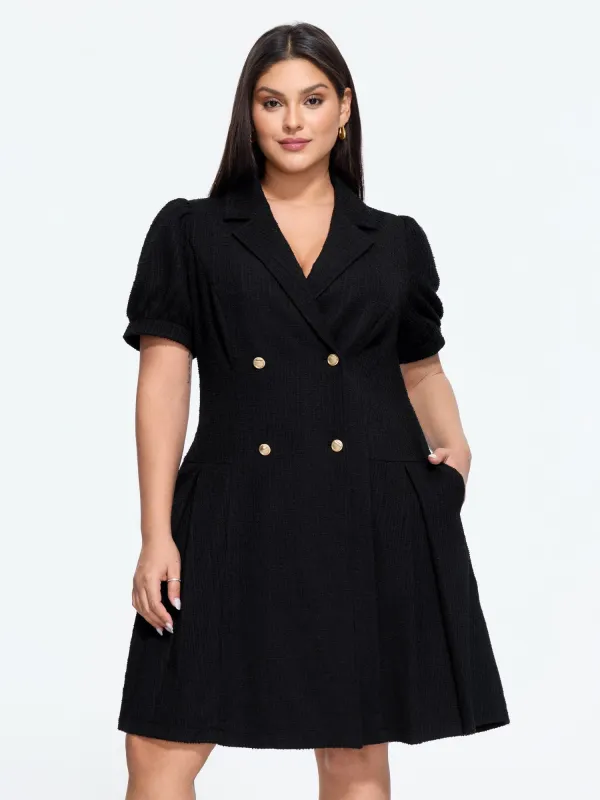 Tweed Lapel Collar Double‑Breasted Button Mini Dress made by Bloomchic