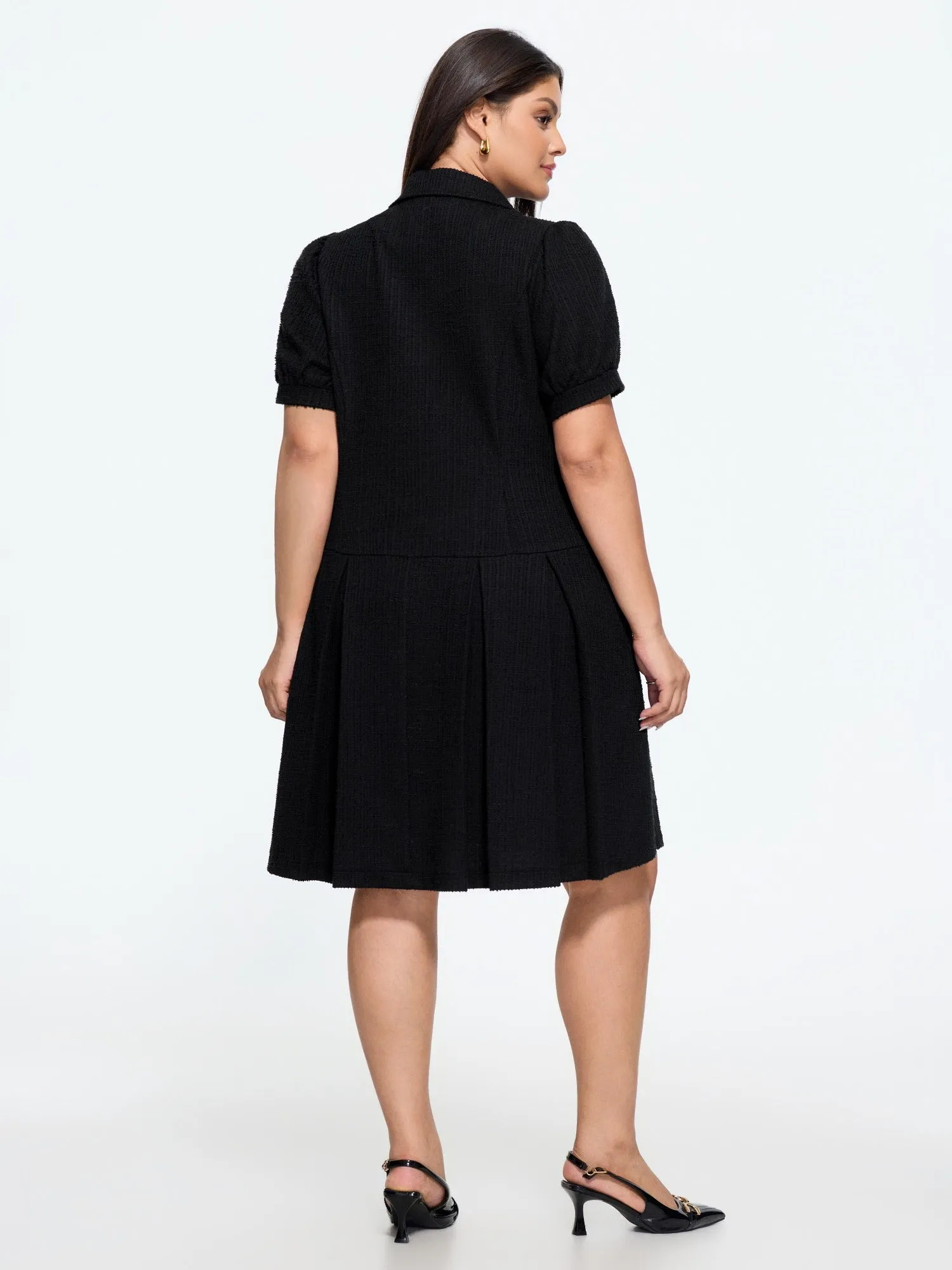 Tweed Lapel Collar Double‑Breasted Button Mini Dress sold by Bloomchic product image thumbnail 3