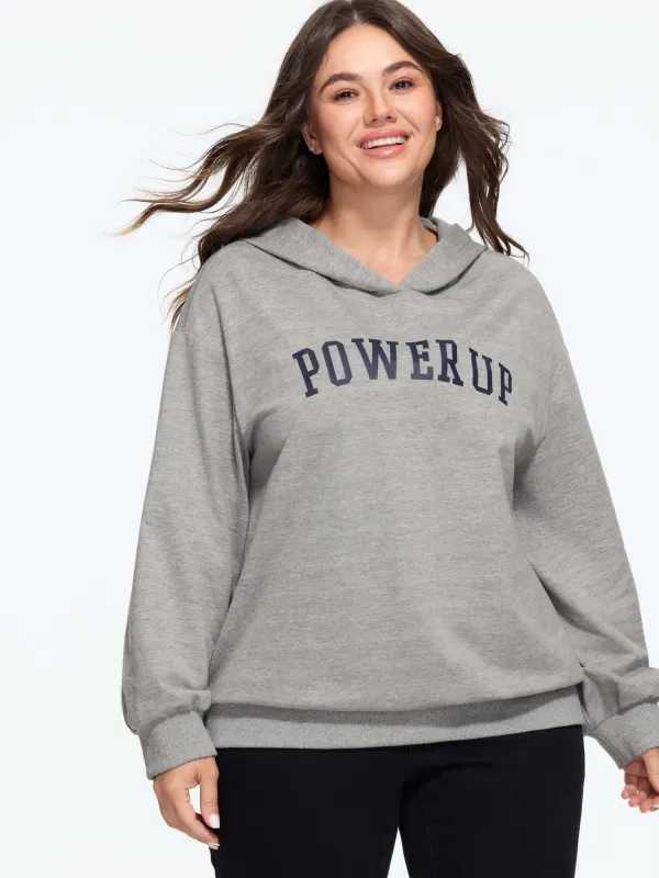 Cotton Letter Print Loose Fit Hooded Sweatshirt made by Bloomchic