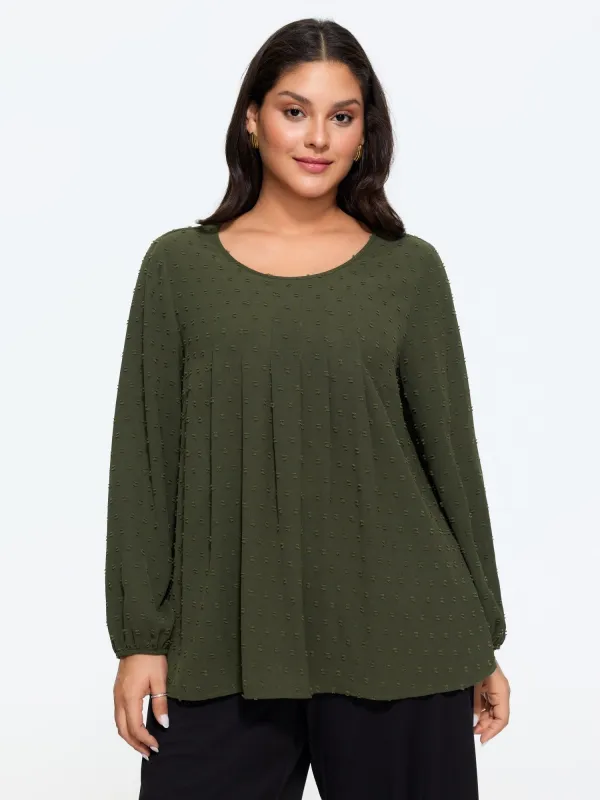 Textured Round Neck Pleated Front Blouse made by Bloomchic
