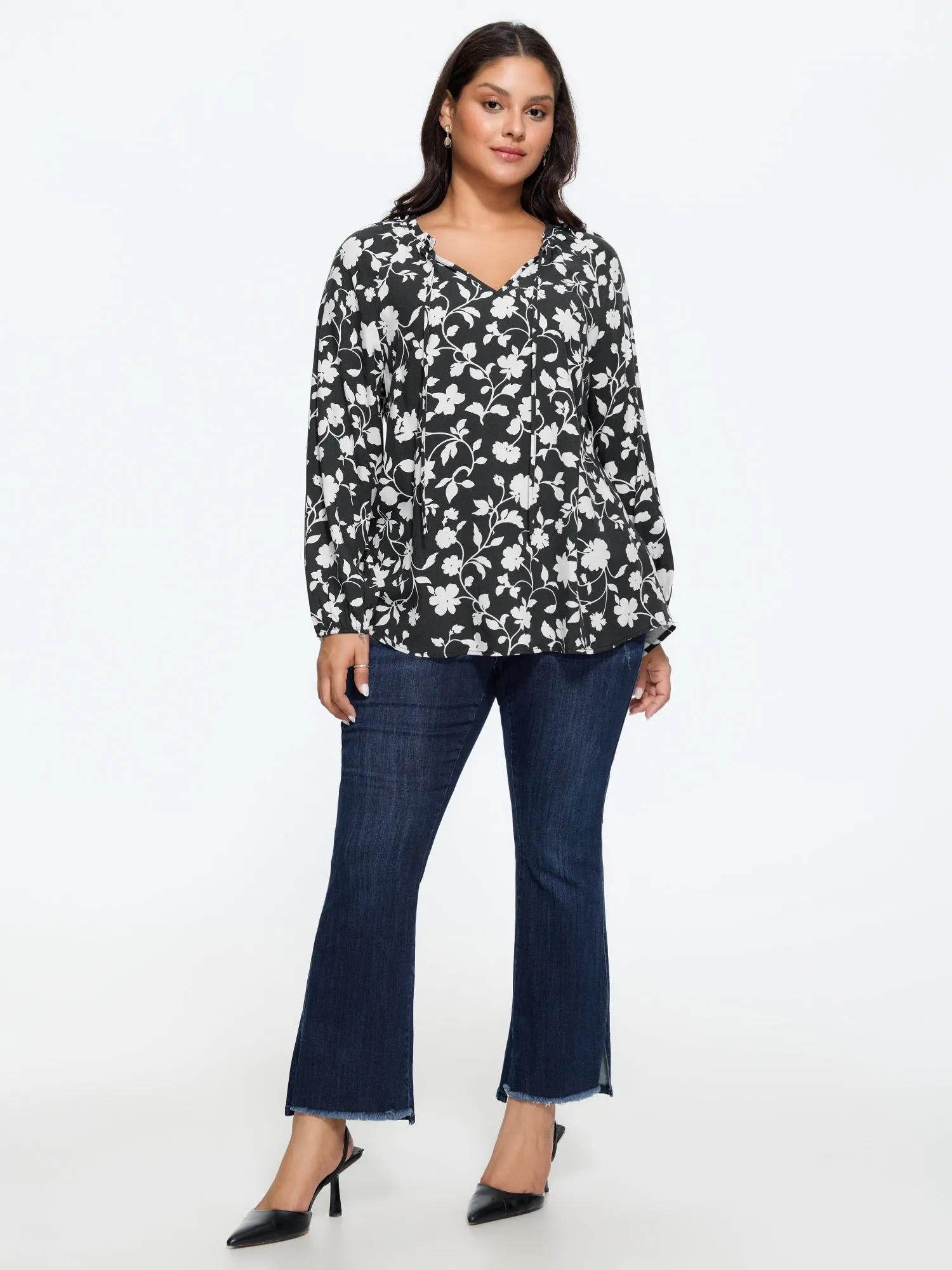 Floral Print Tie Neck Loose Blouse sold by Bloomchic product image thumbnail 4
