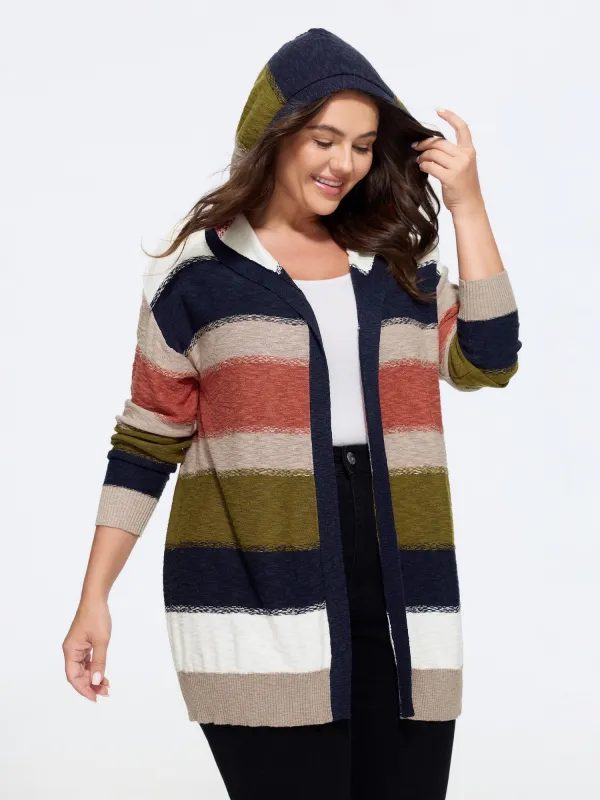 Color Block Striped Hooded Open Front Cardigan made by Bloomchic
