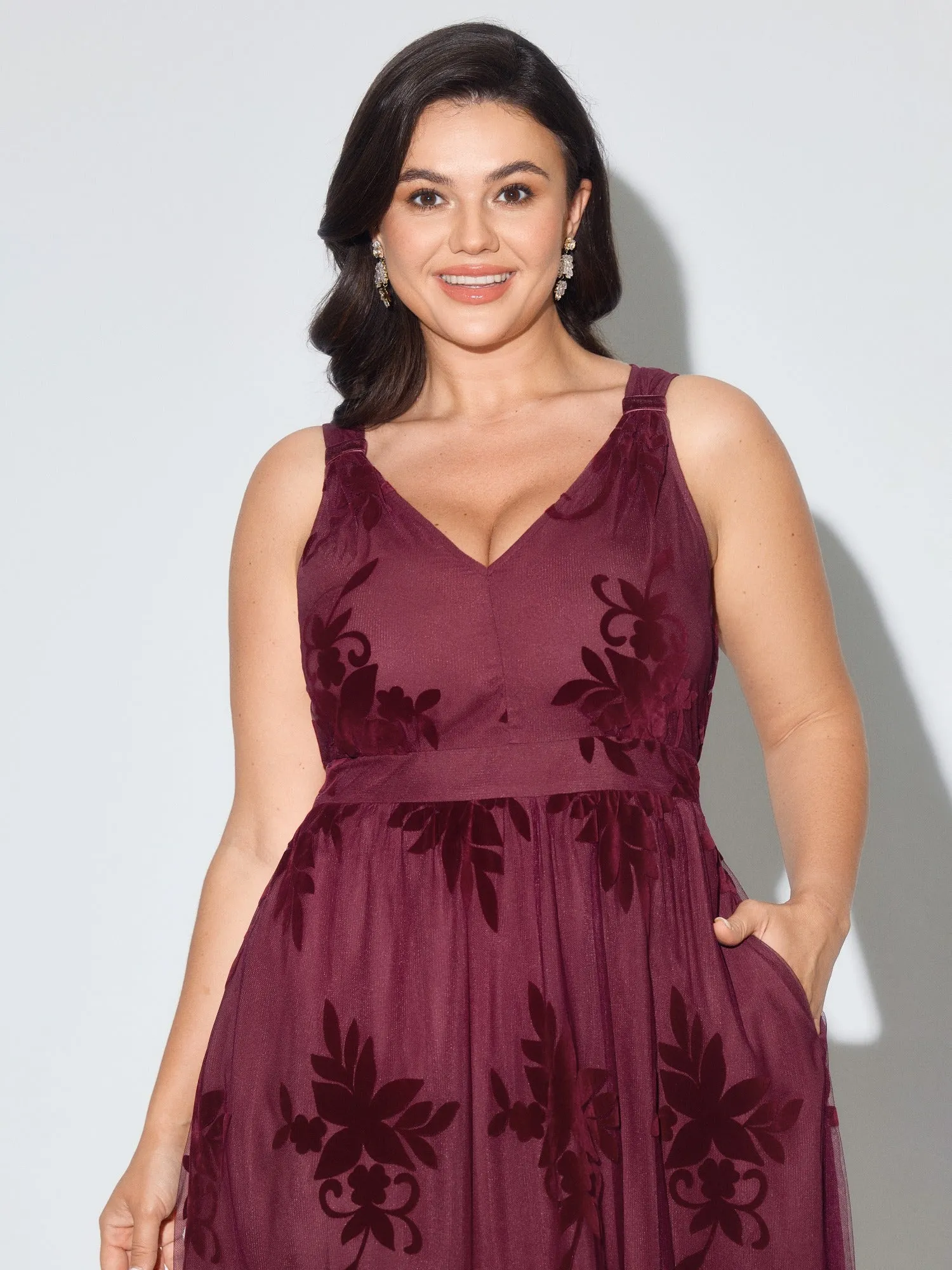 Floral Flocked Mesh V‑Neck Maxi Dress sold by Bloomchic product image thumbnail 2