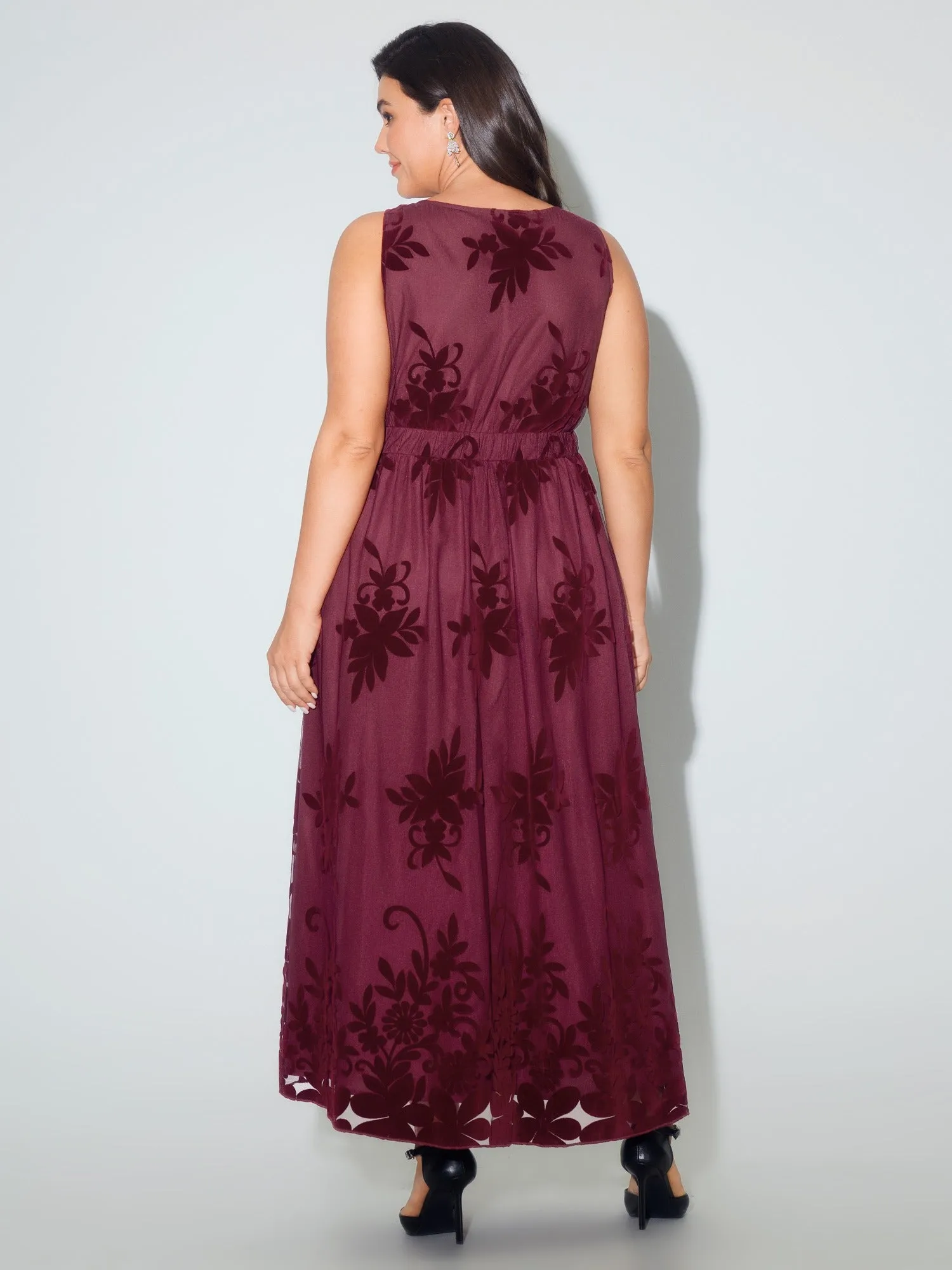 Floral Flocked Mesh V‑Neck Maxi Dress sold by Bloomchic product image thumbnail 3