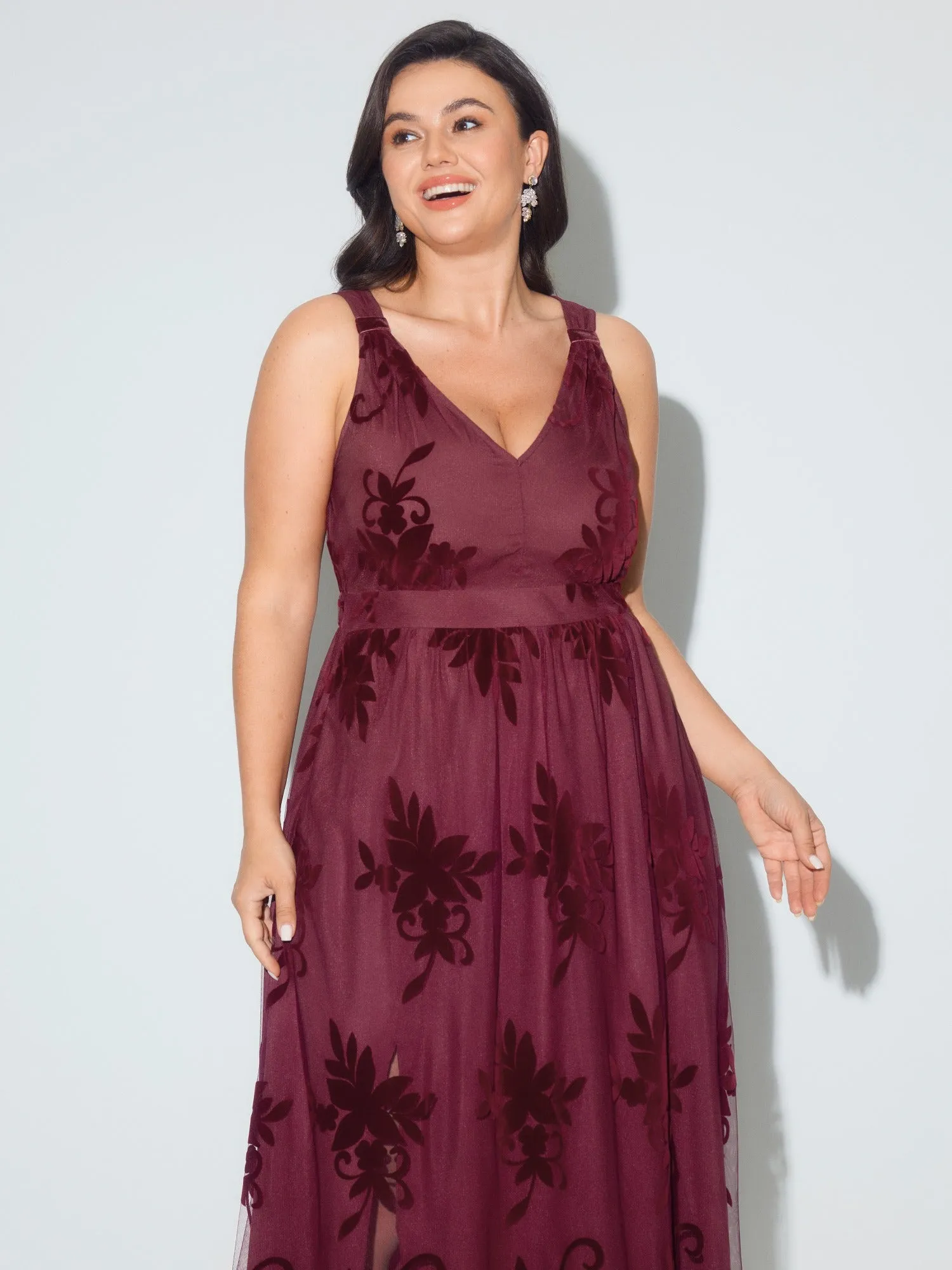 Floral Flocked Mesh V‑Neck Maxi Dress sold by Bloomchic product image thumbnail 4
