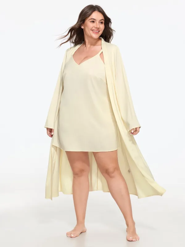 Satin V‑Neck Cami Nightgown & Long Robe Pajama Set made by Bloomchic